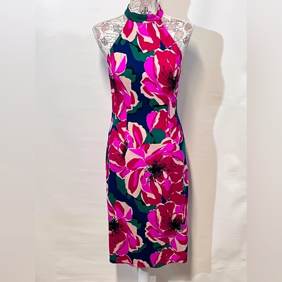 TRINA TURK Pink floral EMOTION halter sheath dress size 6. - Picture 3 of 16